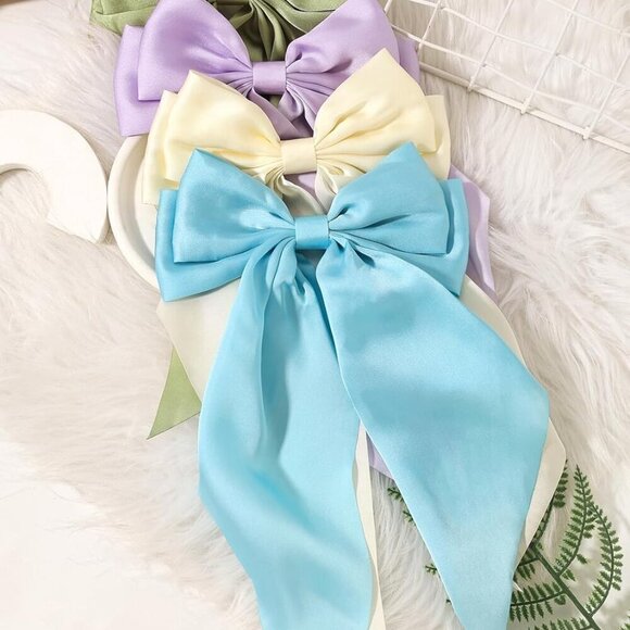 Hair Bows Clips for Women and Girls Large Pink White Satin Alligator Pack of 9